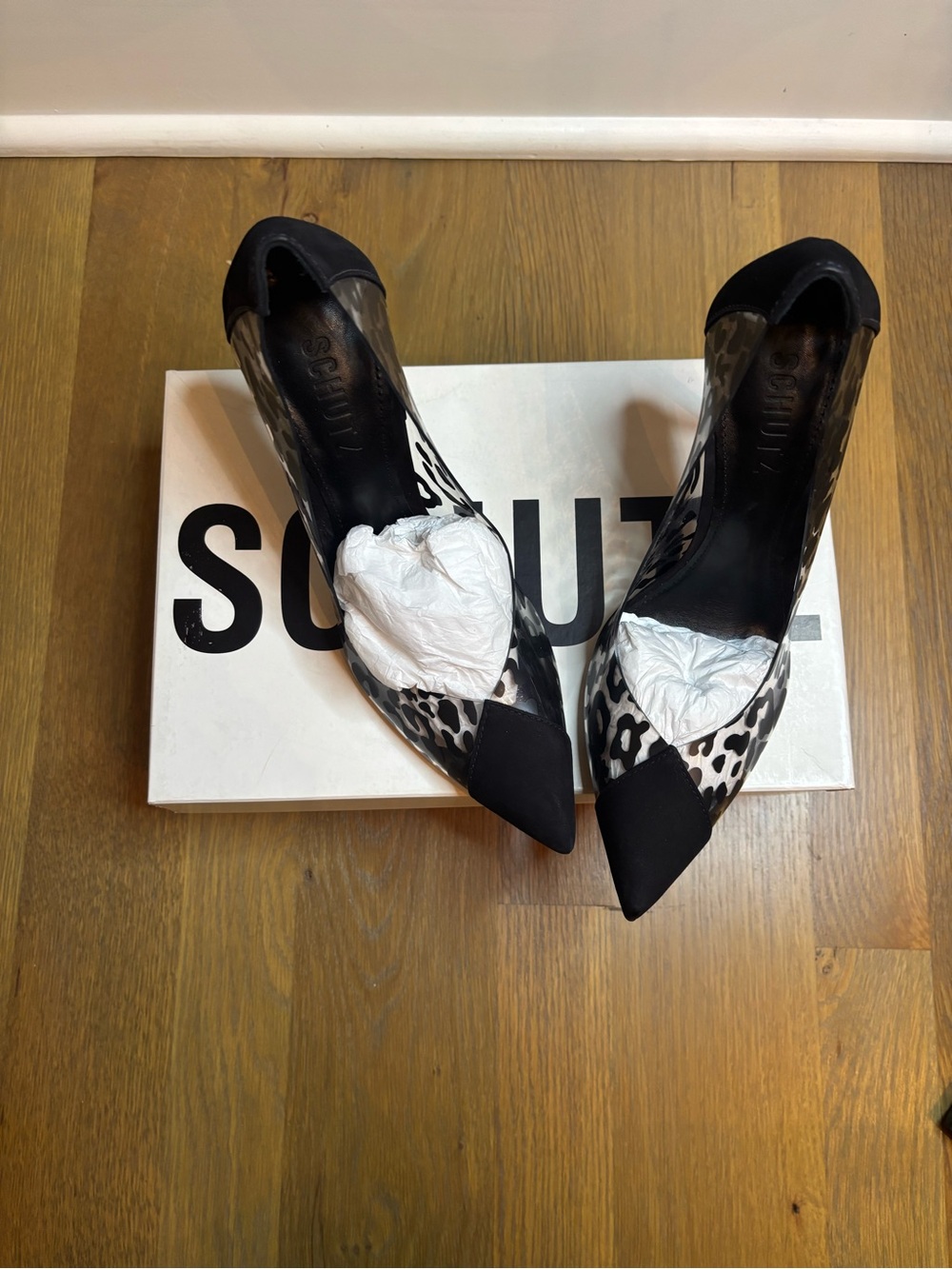 SCHUTZ Leopard Pointed-Toe Pumps in Black and White